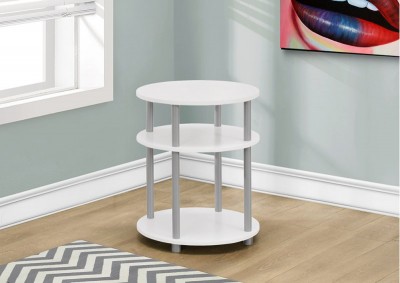 ACCENT TABLE - 19"DIA / WHITE WITH SILVER ACCENT